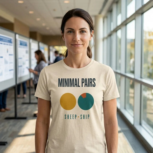 Minimal Pairs speech therapy tee — lifestyle