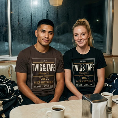 Twig and Tape Brewing Co. beer league hockey t-shirt — lifestyle