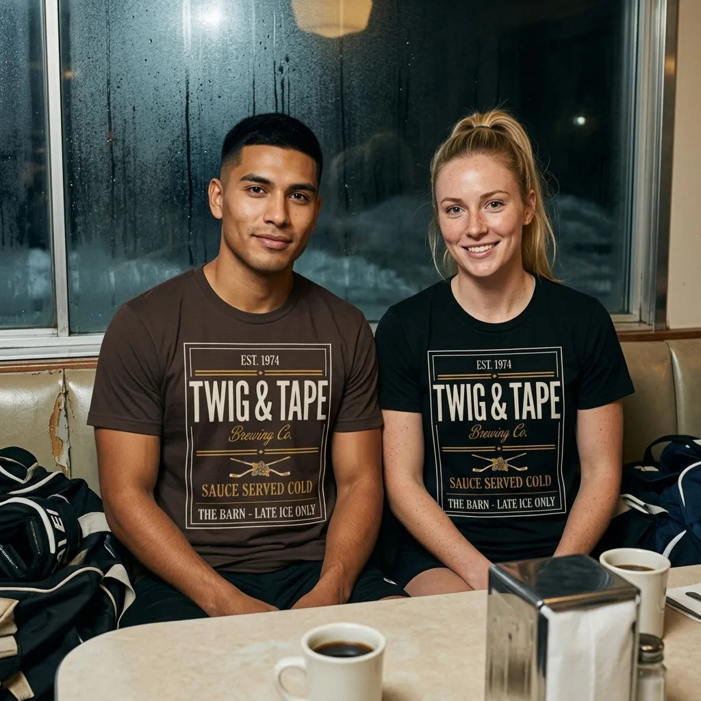 Twig and Tape Brewing Co. beer league hockey t-shirt — lifestyle