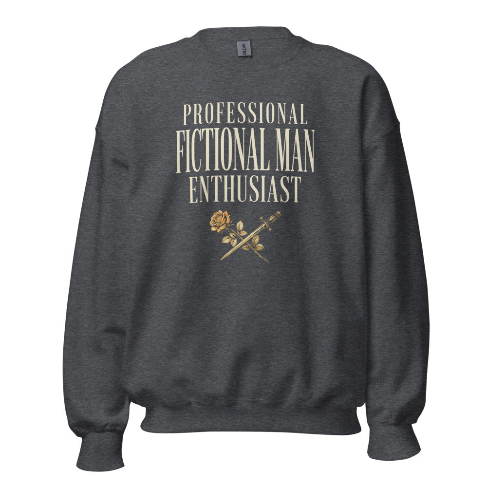 Professional Fictional Man Enthusiast book lover dark academia crewneck sweatshirt — Dark Heather, front