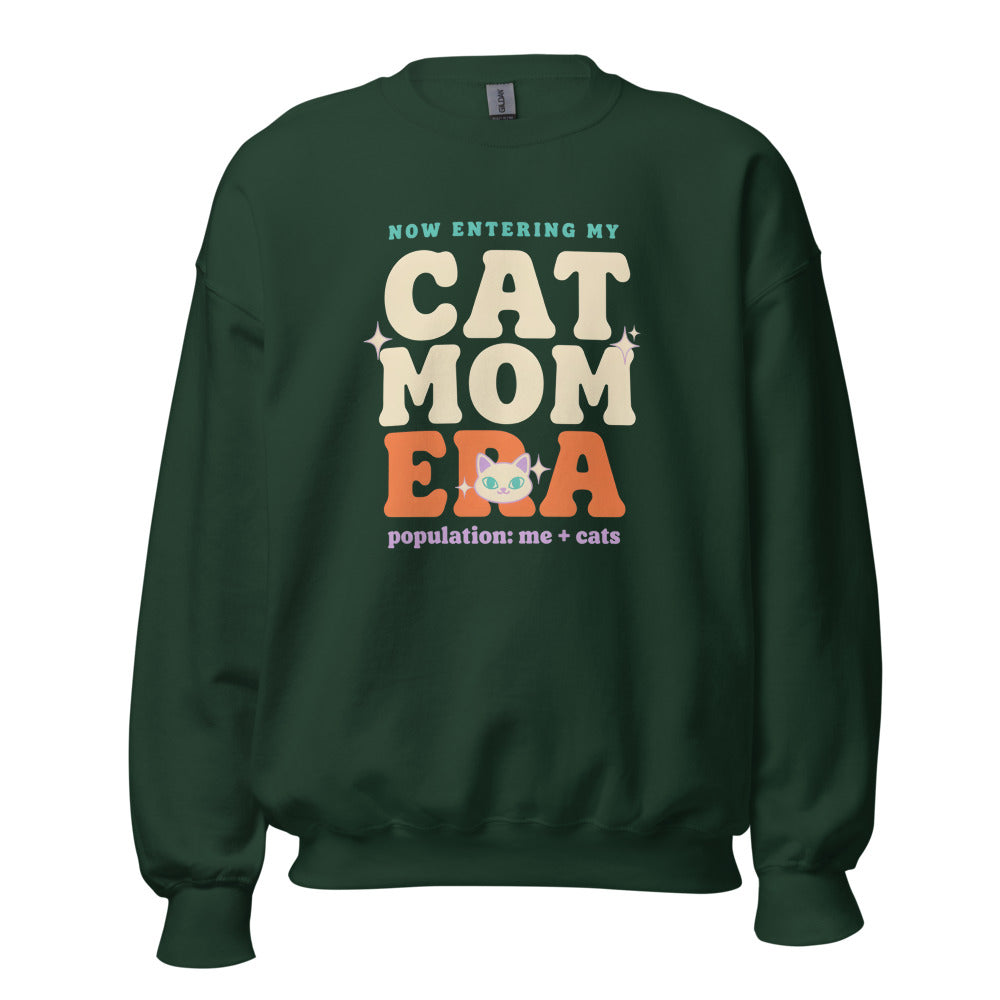 Cat Mom Era retro Y2K crewneck sweatshirt — Forest Green, front