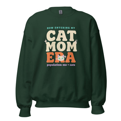 Cat Mom Era retro Y2K crewneck sweatshirt — Forest Green, front