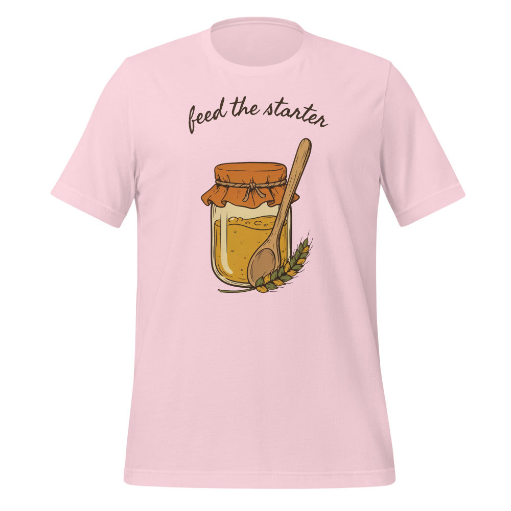 Feed The Starter sourdough baker tee — Soft Pink, front
