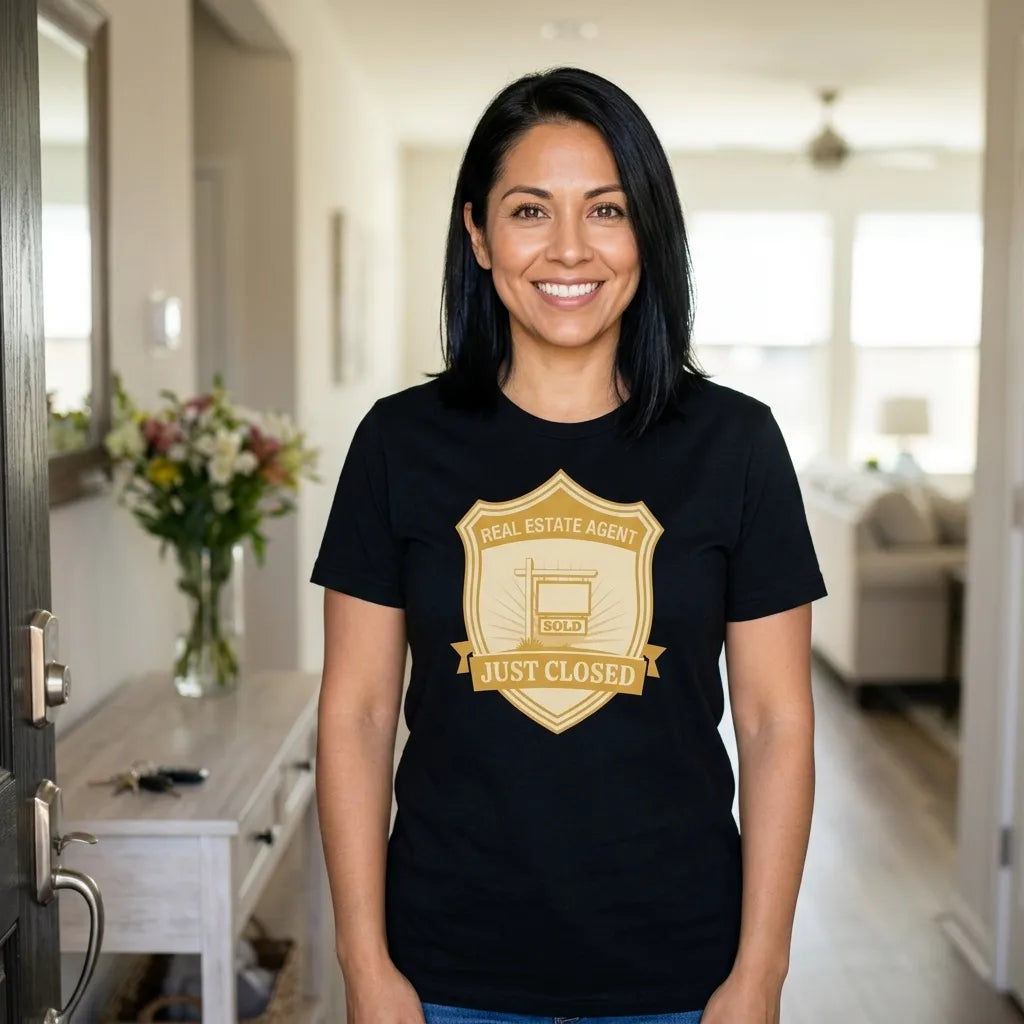 Just Closed real estate agent tee — lifestyle