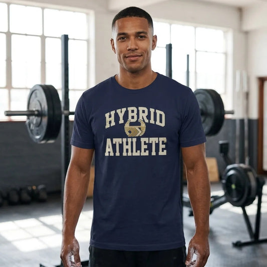 Hybrid Athlete vintage varsity tee — lifestyle