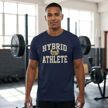 Hybrid Athlete vintage varsity tee — lifestyle