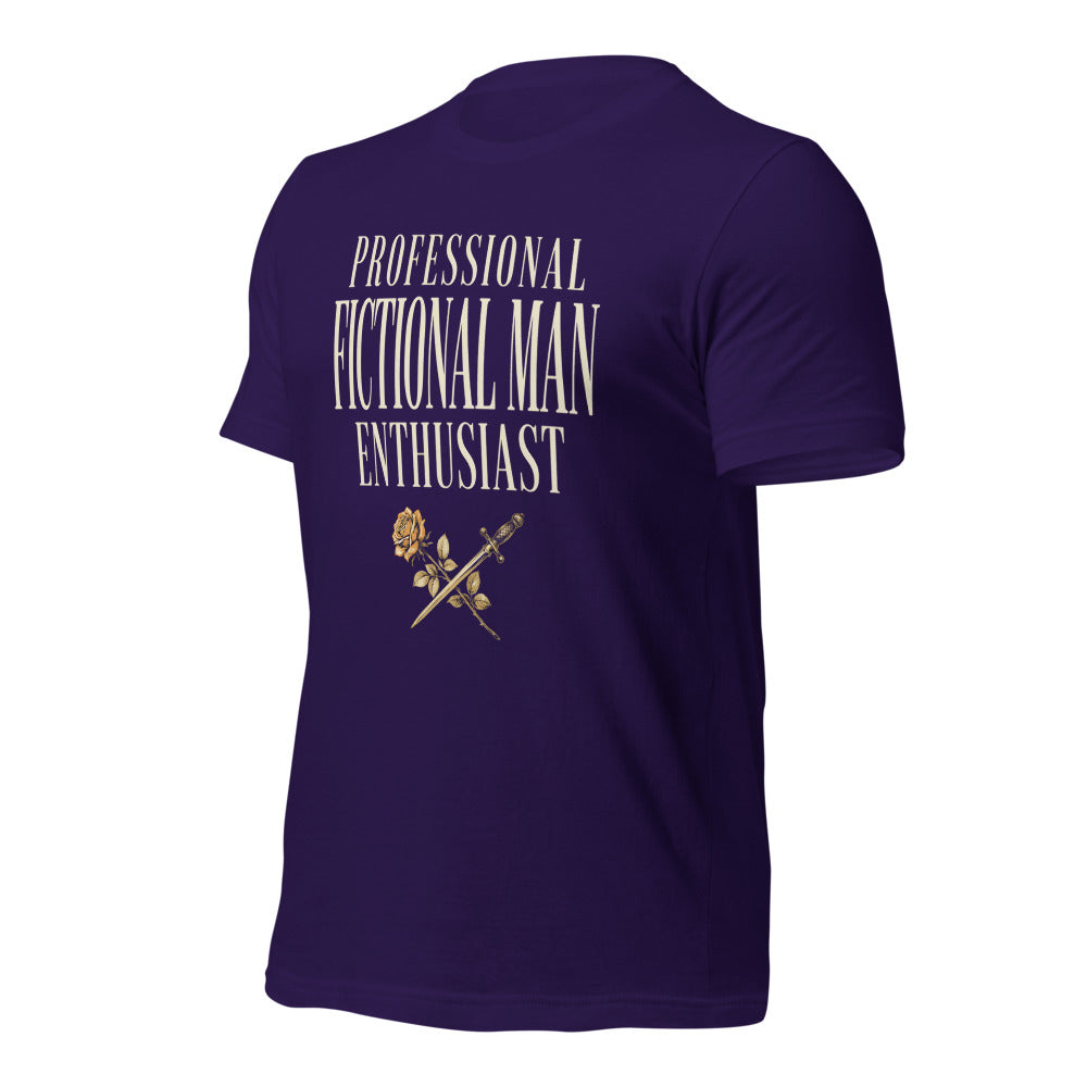 Professional Fictional Man Enthusiast book lover dark academia tee — Team Purple, front-right