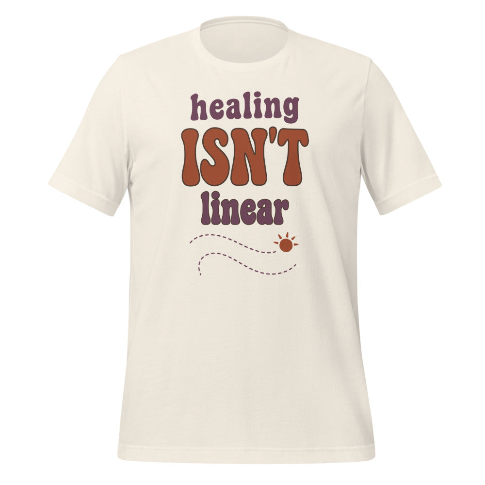 Healing Isn't Linear soft retro mental health tee — Vintage White, front