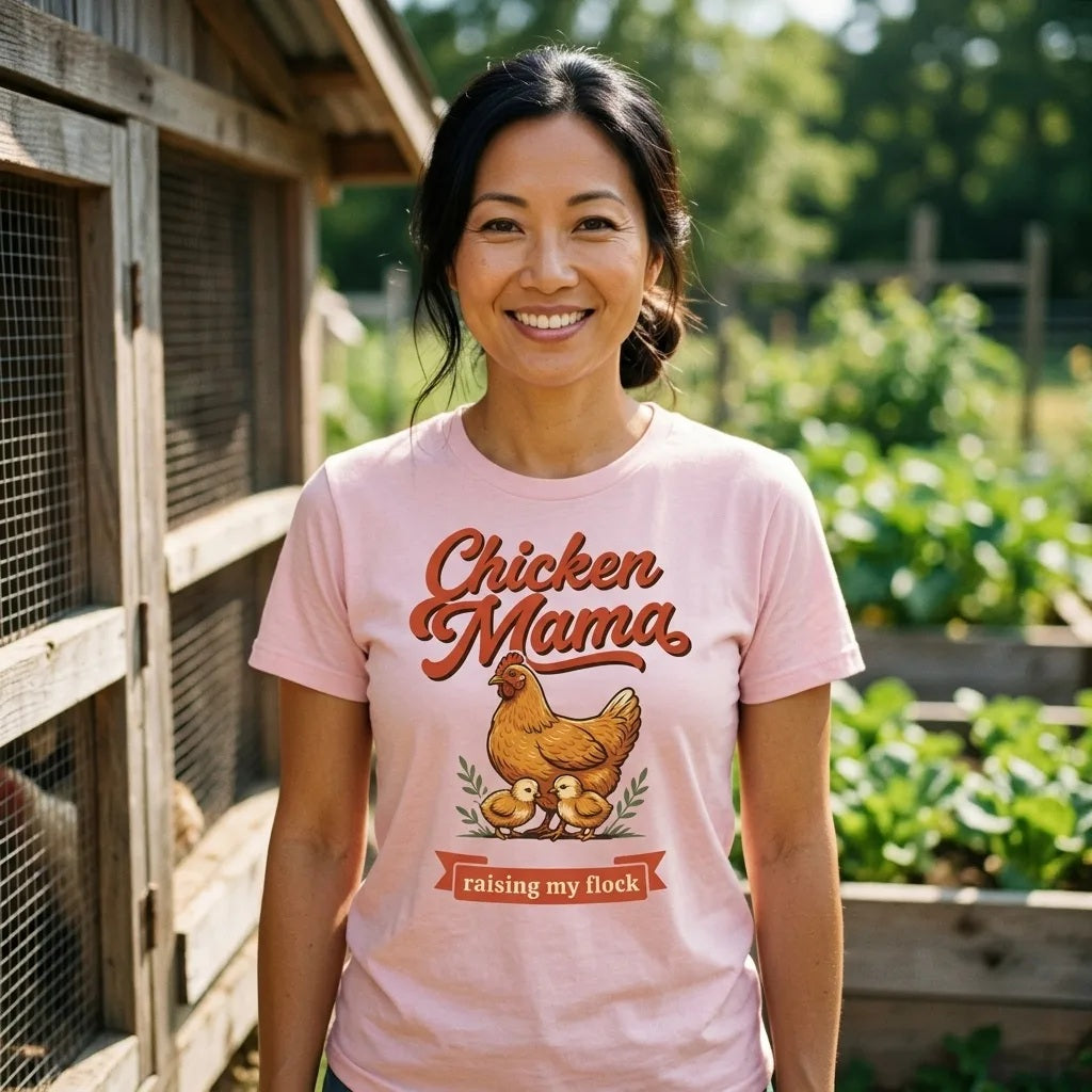 Chicken Mama raising my flock chicken keeper tee — lifestyle