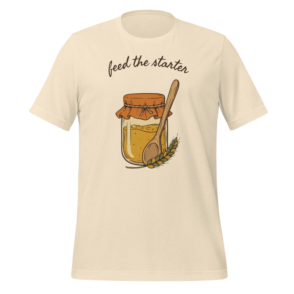 Feed The Starter sourdough baker tee — Heather Natural, front