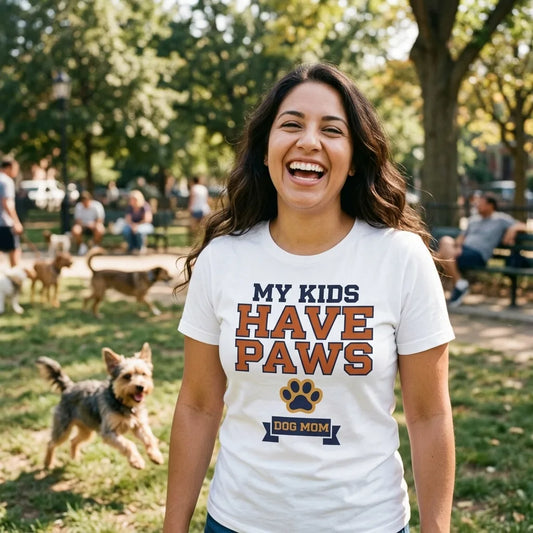 My Kids Have Paws funny dog mom tee — lifestyle