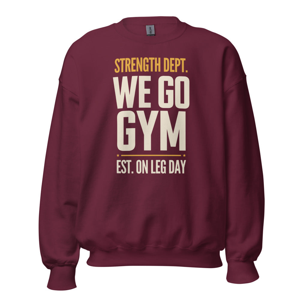 We Go Gym vintage athletic crewneck — Maroon, front