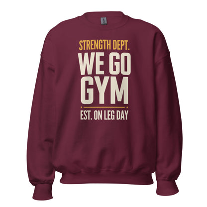 We Go Gym vintage athletic crewneck — Maroon, front