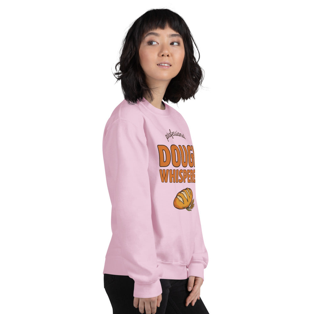 Professional Dough Whisperer funny baker crewneck sweatshirt — Light Pink, on model