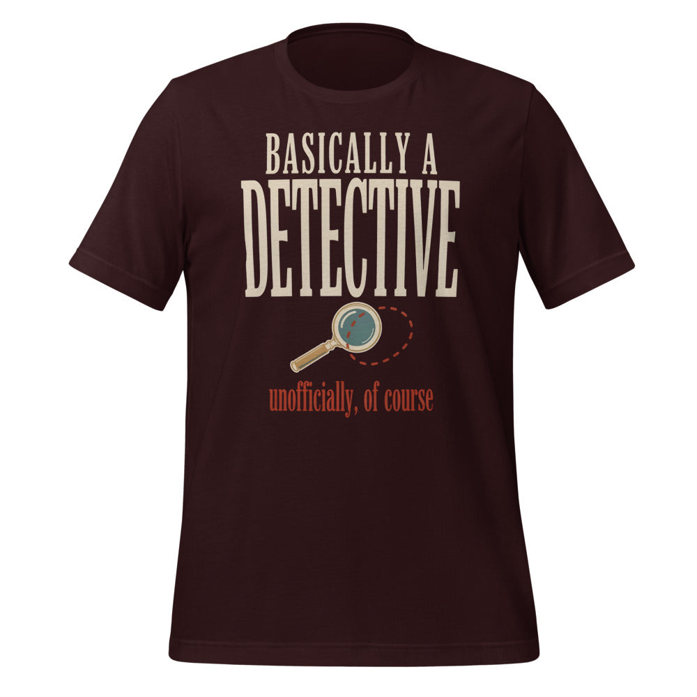 Basically a Detective vintage true crime tee — Oxblood Black, front