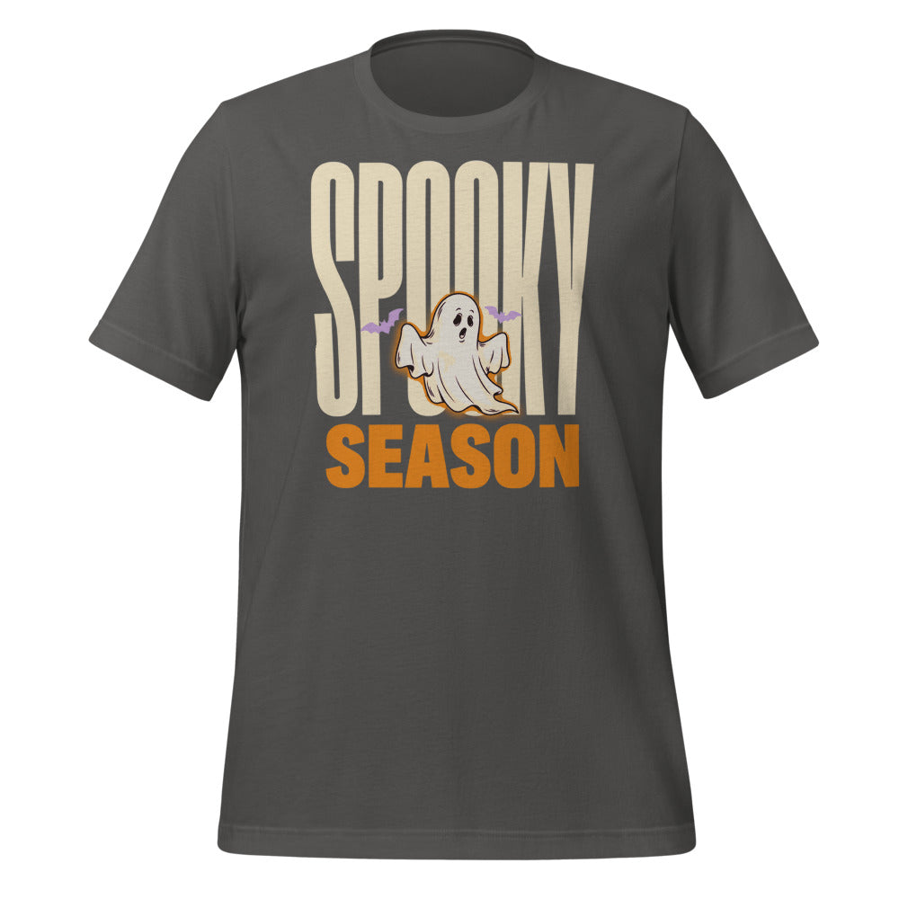 Spooky Season retro Halloween ghost typography tee — Asphalt, front