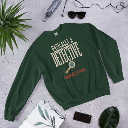 Basically a Detective vintage true crime crewneck sweatshirt — Forest Green, flat lay front