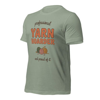 Professional Yarn Hoarder crochet cottagecore tee — Sage, front right