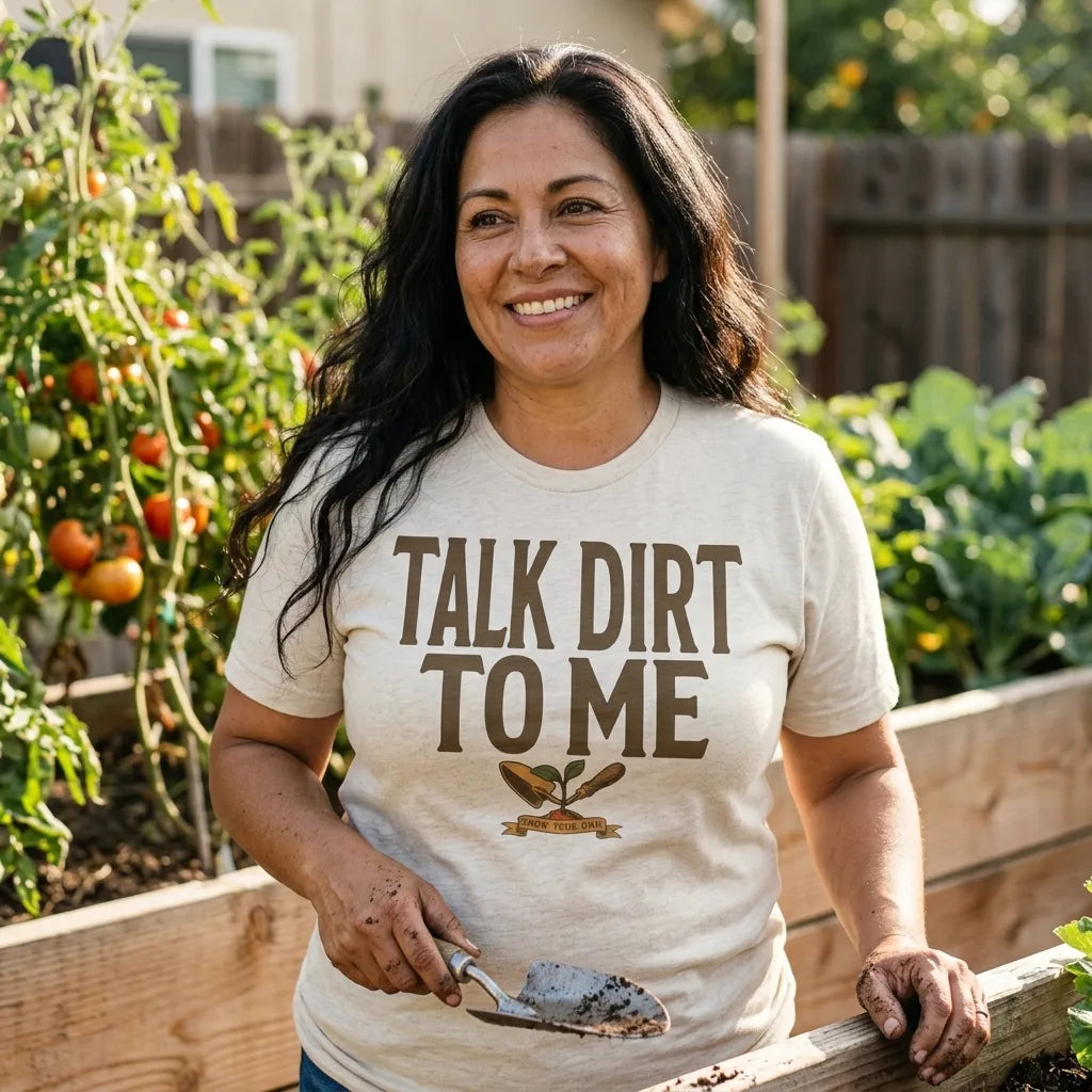 Talk Dirt To Me funny gardening tee — lifestyle