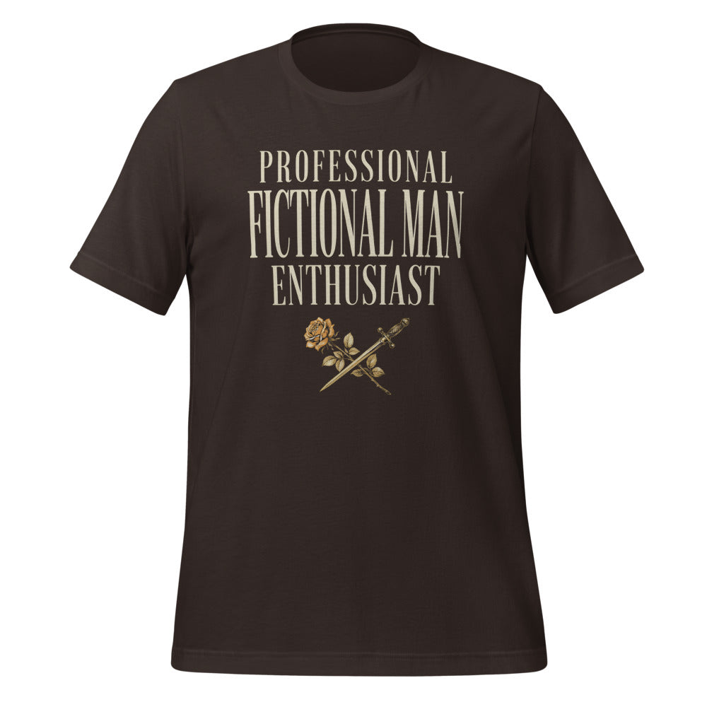 Professional Fictional Man Enthusiast book lover dark academia tee — Brown, front
