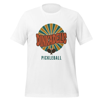 Dinkadelic retro 70s pickleball tee — White, front