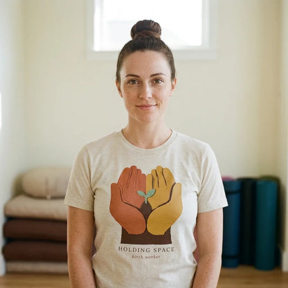 Holding Space birth worker doula t-shirt — lifestyle