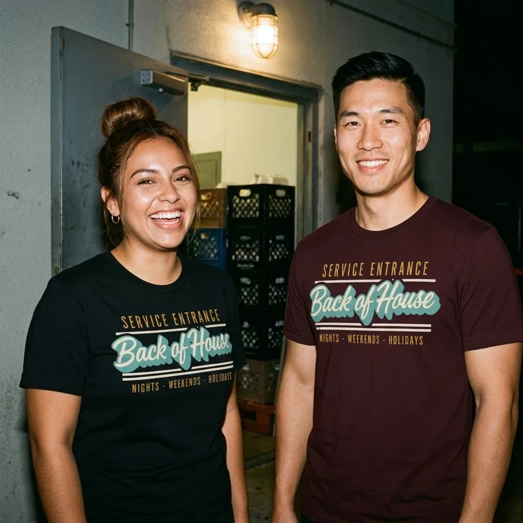 Line Cook Back of House retro diner service sign t-shirt — lifestyle