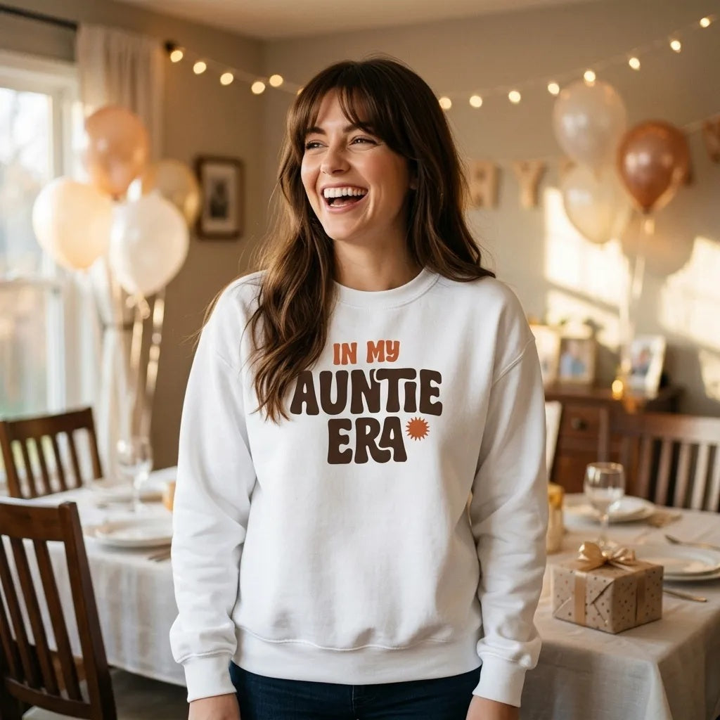 In My Auntie Era retro groovy aunt crewneck sweatshirt — lifestyle
