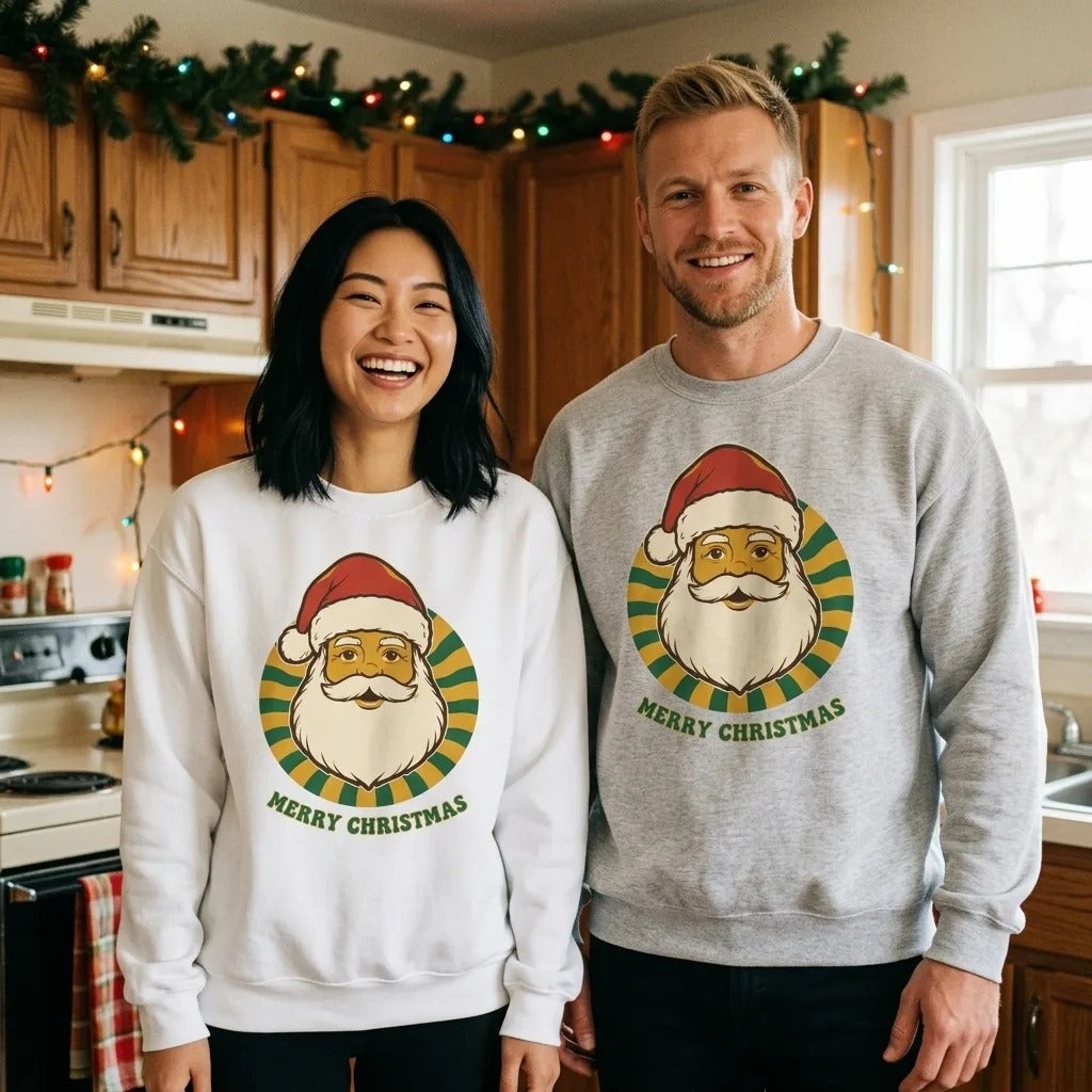 Groovy Santa retro Christmas crewneck sweatshirt — lifestyle