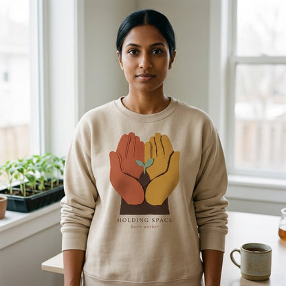 Holding Space birth worker crewneck sweatshirt — lifestyle