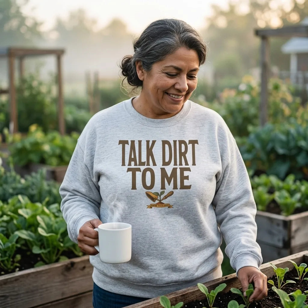 Talk Dirt To Me funny gardening crewneck sweatshirt — lifestyle