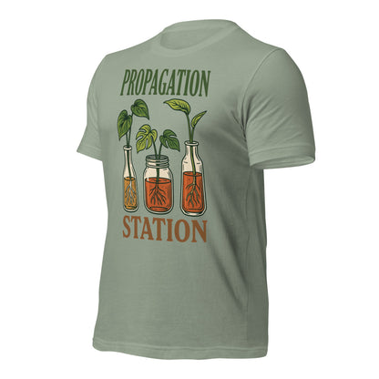 Propagation Station retro botanical plant lover tee — Sage, front right