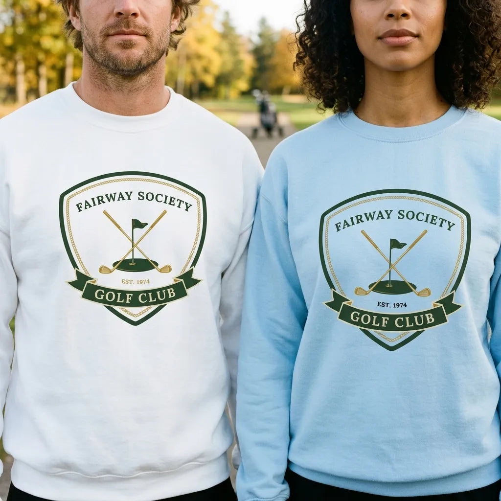Fairway Society vintage golf club crest crewneck sweatshirt — lifestyle