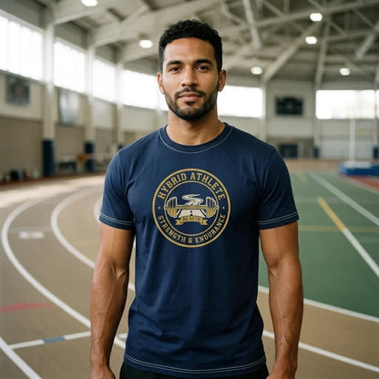 Hybrid Athlete vintage athletic-department crest tee — lifestyle