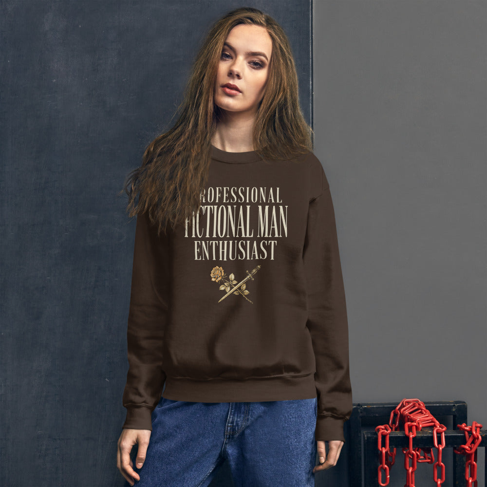 Professional Fictional Man Enthusiast book lover dark academia crewneck sweatshirt — Dark Chocolate, worn by model