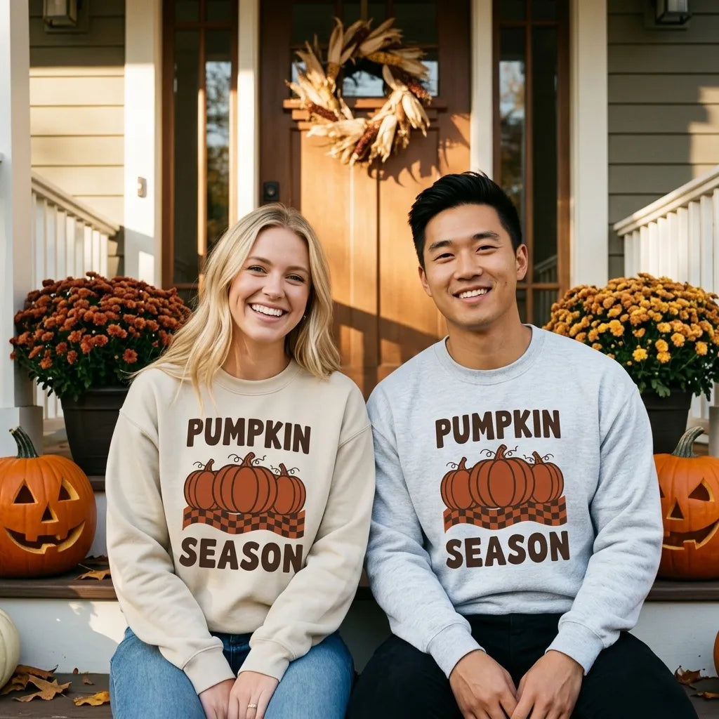Pumpkin Season retro 70s fall crewneck sweatshirt — lifestyle