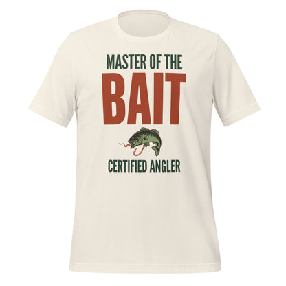 Master of the Bait retro fishing humor typography tee — Vintage White, front