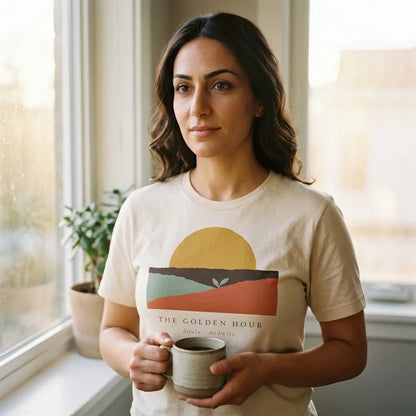 The Golden Hour birth worker doula t-shirt — lifestyle