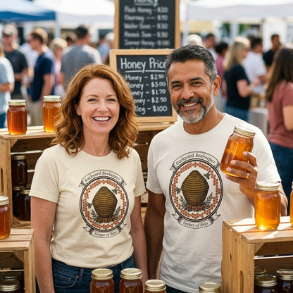 Backyard Beekeeper Keeper of Bees vintage apiary crest tee — lifestyle