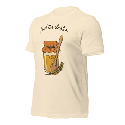 Feed The Starter sourdough baker tee — Heather Natural, front-right