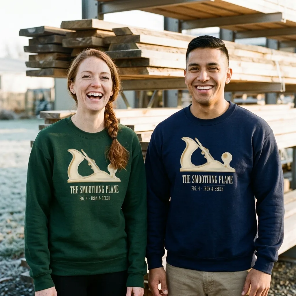 Fig. 4 The Smoothing Plane woodworking crewneck sweatshirt — lifestyle