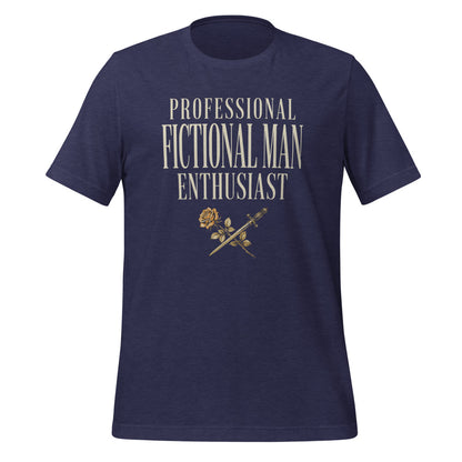 Professional Fictional Man Enthusiast book lover dark academia tee — Heather Midnight Navy, front
