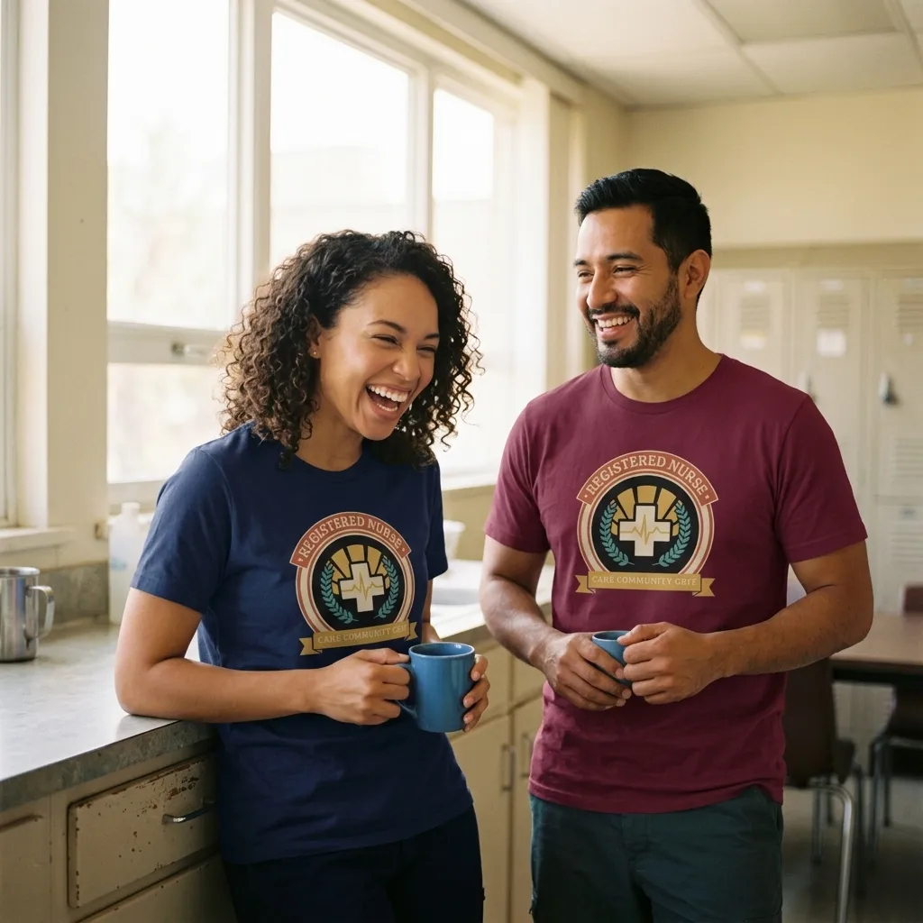 Registered Nurse vintage healthcare emblem badge tee — lifestyle