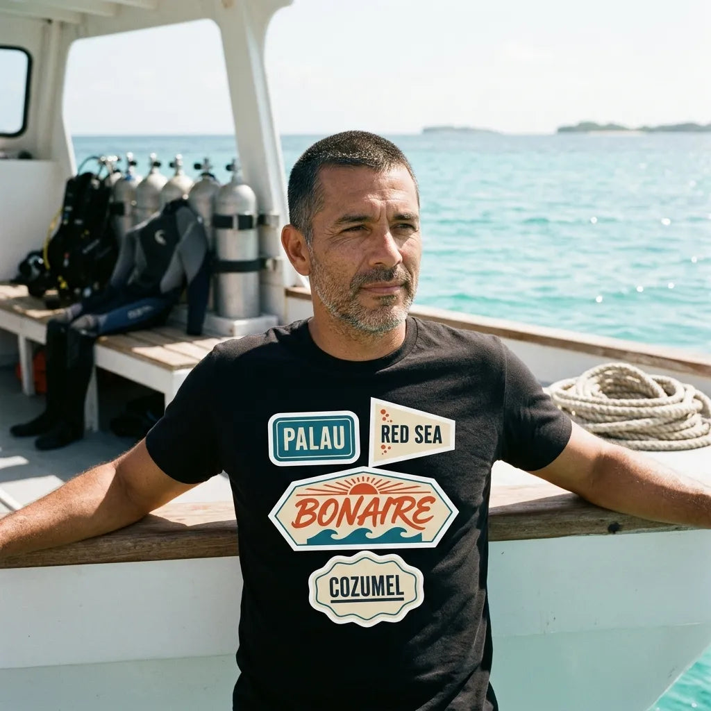 Vintage scuba diving dive sites travel decal t-shirt — lifestyle
