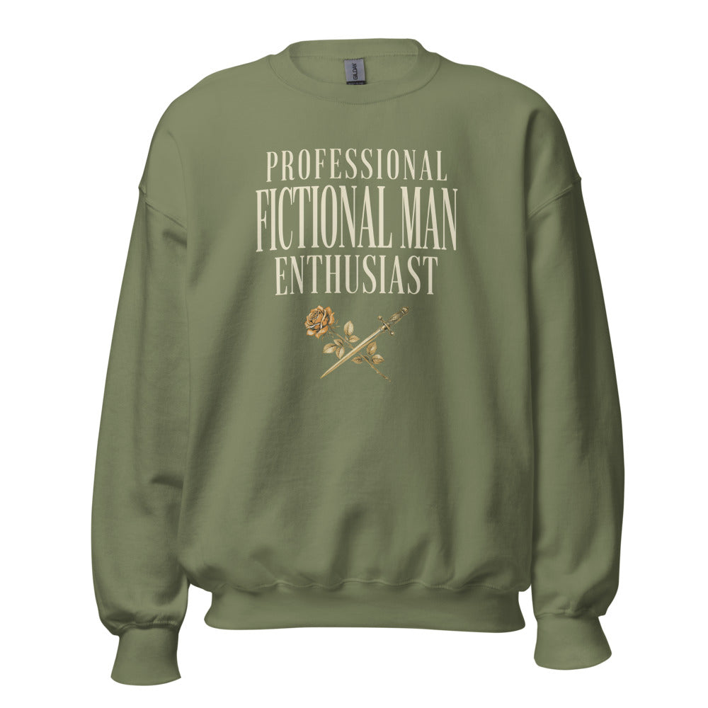 Professional Fictional Man Enthusiast book lover dark academia crewneck sweatshirt — Military Green, front