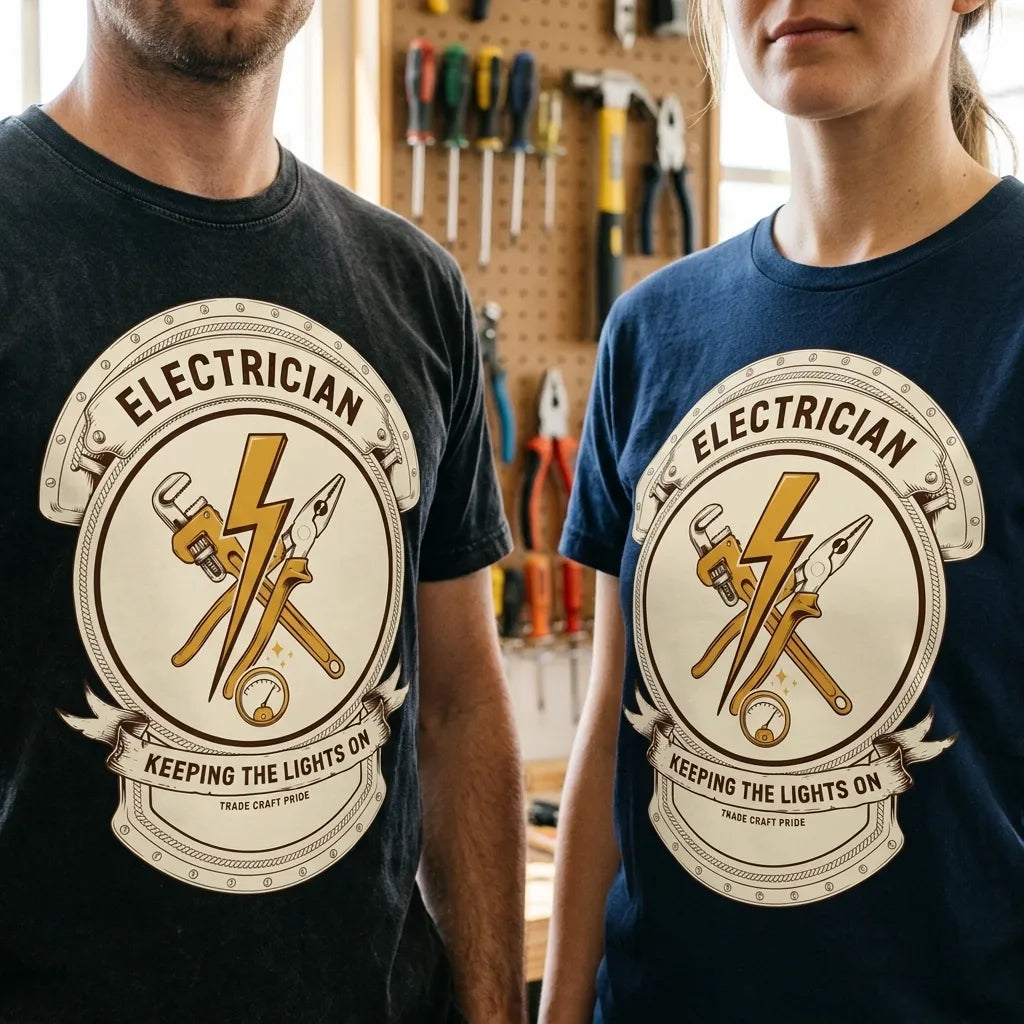 Electrician Journeyman trade crest tee — lifestyle