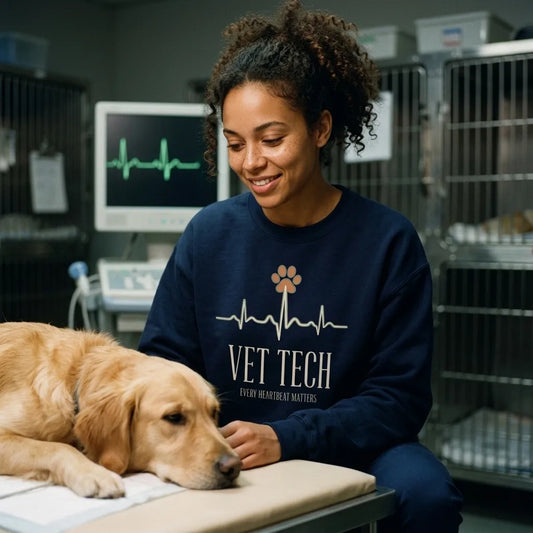 Every Heartbeat Matters minimalist vet tech crewneck sweatshirt — lifestyle