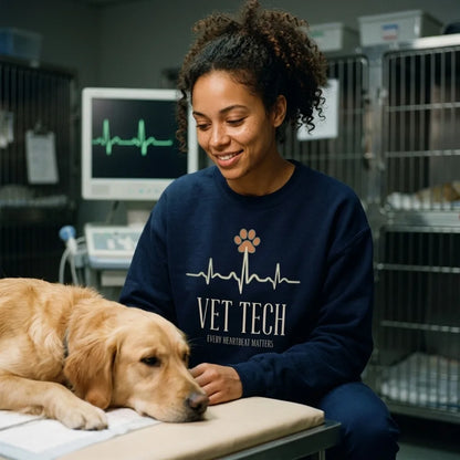 Every Heartbeat Matters minimalist vet tech crewneck sweatshirt — lifestyle
