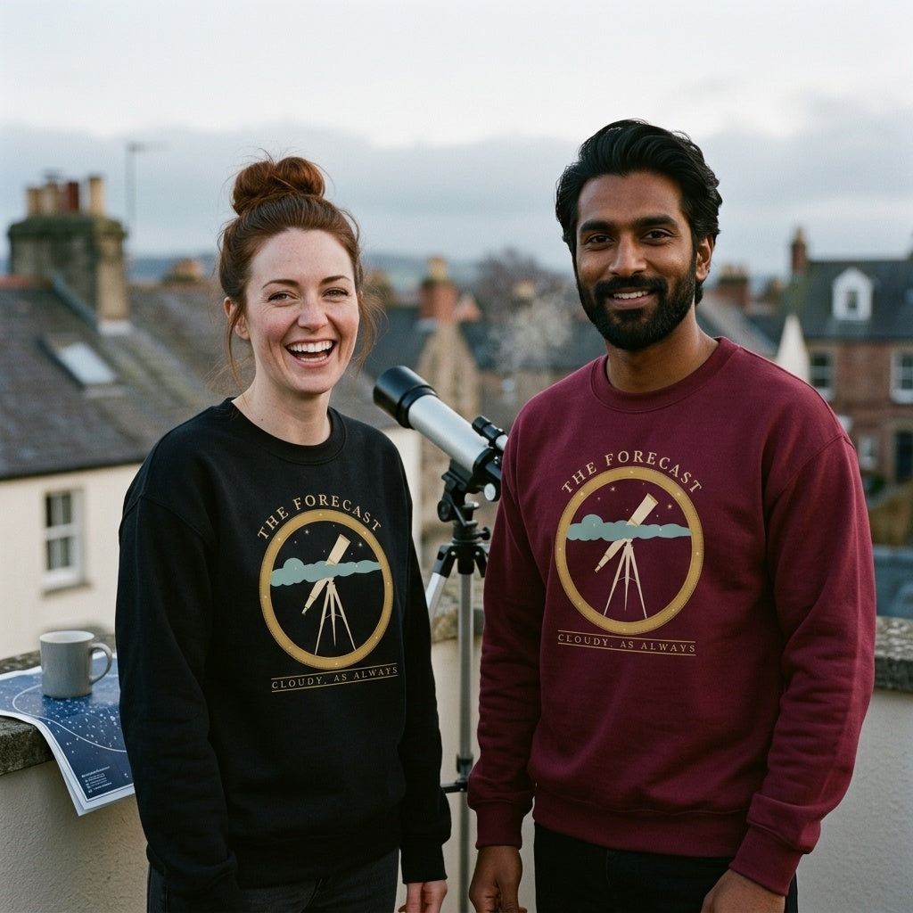 The Forecast Cloudy As Always funny astronomy crewneck sweatshirt — lifestyle