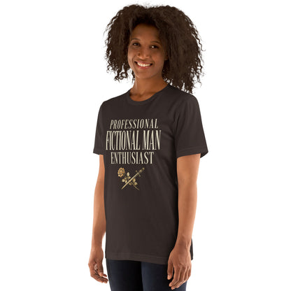 Professional Fictional Man Enthusiast book lover dark academia tee — Brown, on model